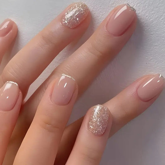 Glossy Glittery French Nails