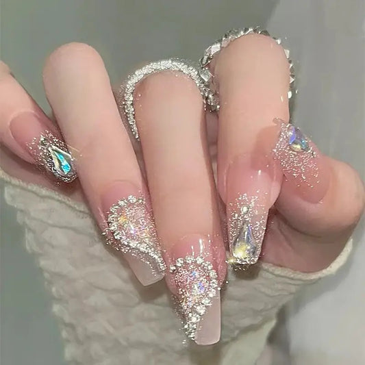 Heart rhinestone nails