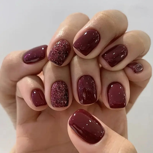 Glam burgundy nails