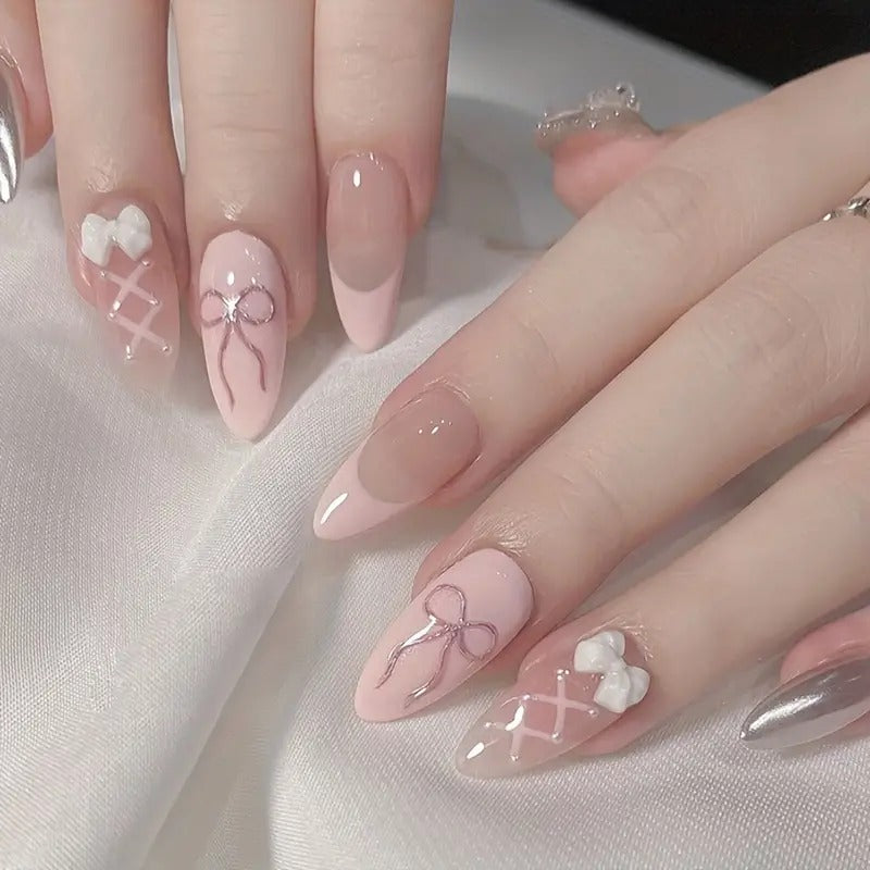 Cute Pink Sweet Bow Nails